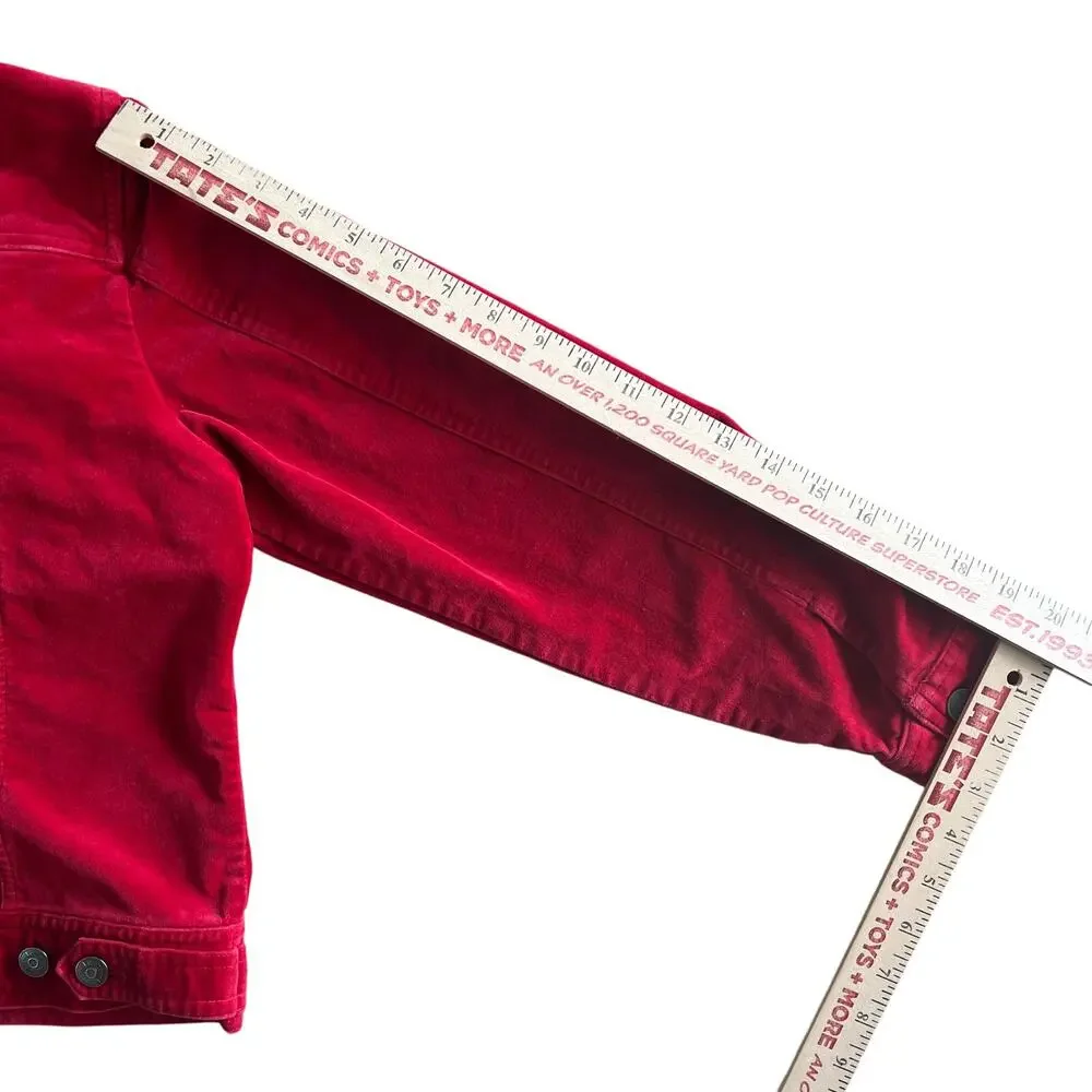Relativity Red Velour Trucker Jacket PM Petite Medium Soft Cotton Blend - Picture 5 of 13